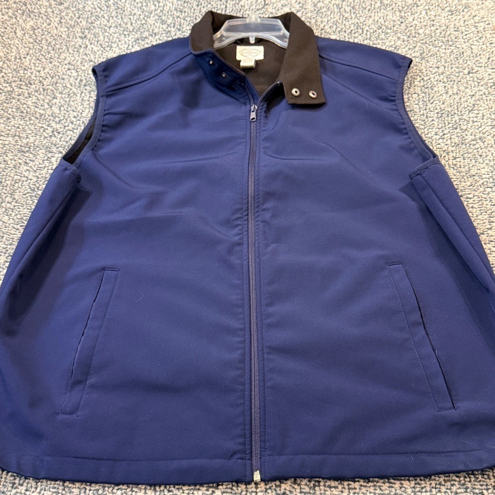St Johns Bay Mens XXL Navy Blue Softshell Full Zip Vest Jacket Snap Collar